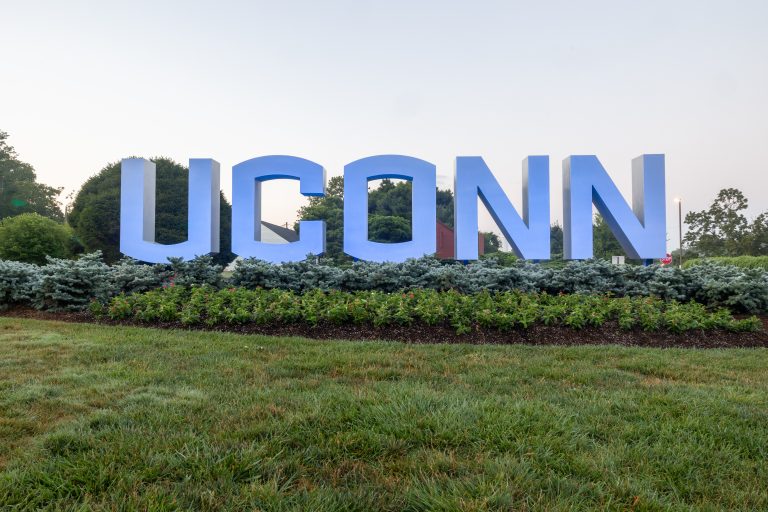 UConn gateway sign turned blue