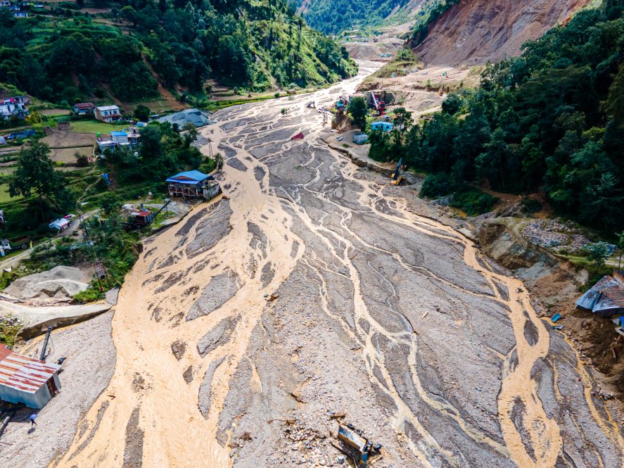 A village affected by flooding and landslides.