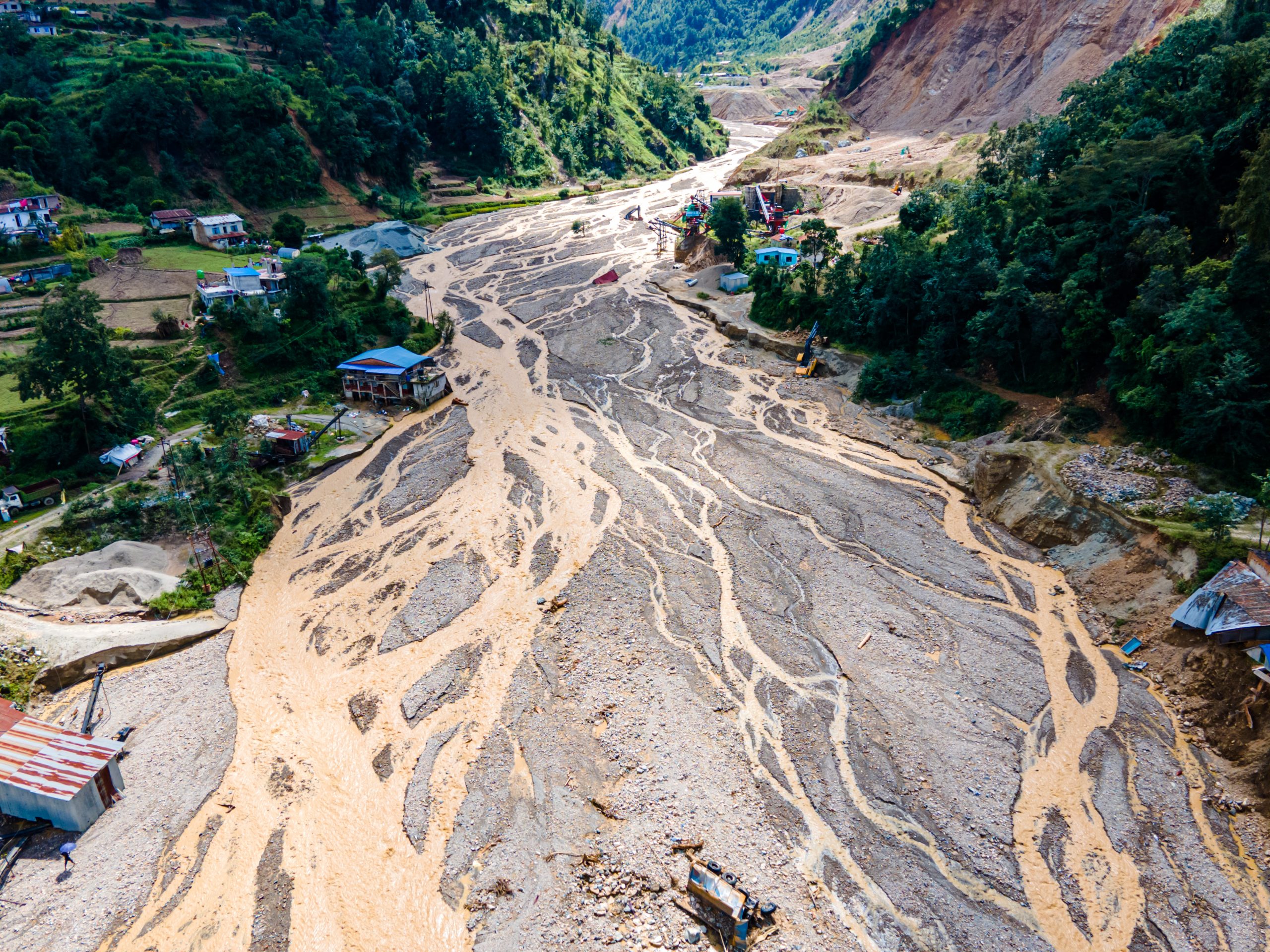 A village affected by flooding and landslides.