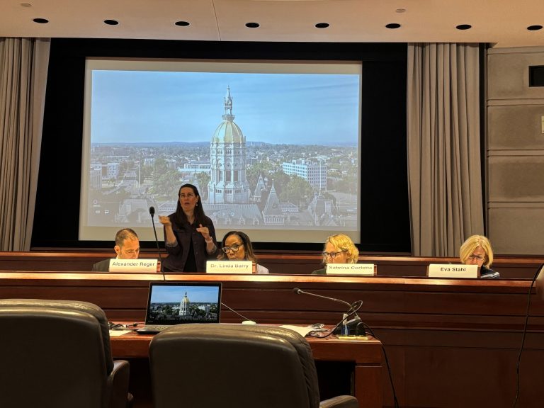 UConn Health Disparities Institute's Dr. Linda Barry participated in the state's forum in the Legislative Office Building discussing how to keep Connecticut residents covered following federal health care cuts (Photo courtesy of by HDI).