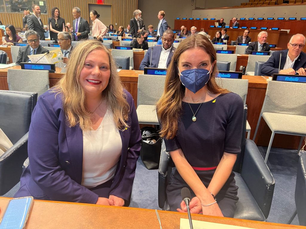 UConn's Marina Creed at the UN Week event with Boston Public Schools' Katherine Walsh, another leader also improving indoor air in classrooms. 