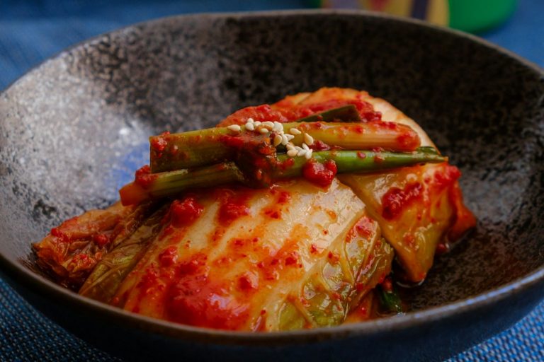 Kimchi in a stone bowl