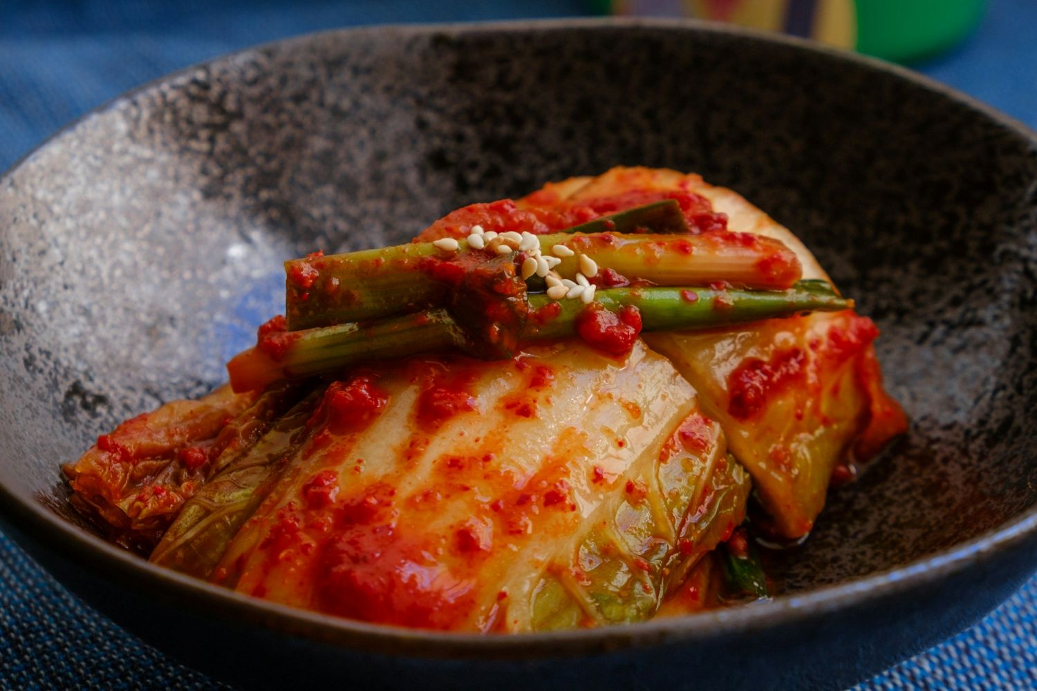 Kimchi in a stone bowl