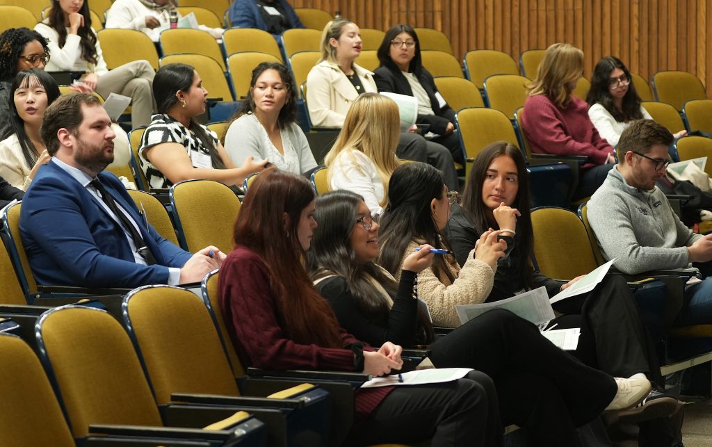 Students listening to a lecture.