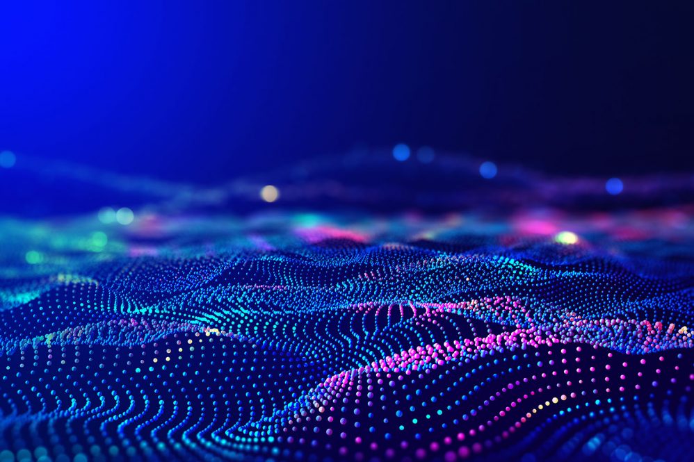 Concept of AI technology, digital communication, science research, 3D illustration music waves