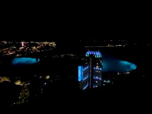 Niagara Falls with teal lights