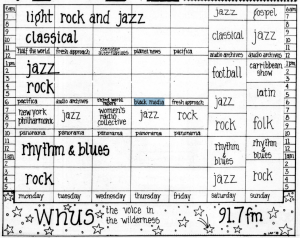 A programming schedule for WHUS in 1978.