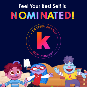 A graphic depicts the three characters from the Feel Your Best Self animated shorts series and has text that reads