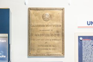 The recently-restored plaque dedicated to Gardner Dow