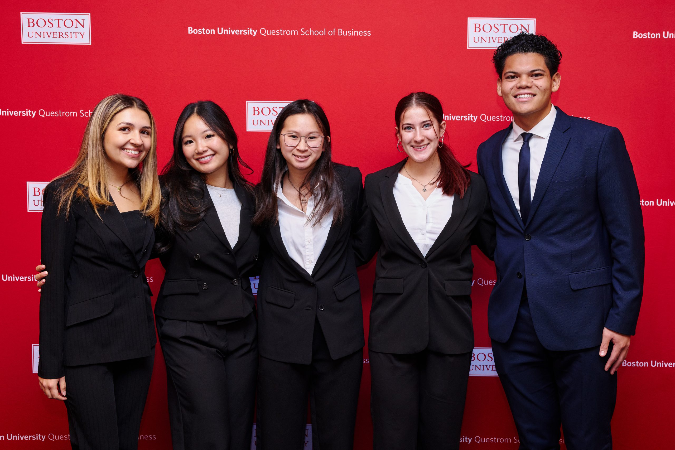 UConn's 3rd Place team for the BU Questrom 50K Sustainability Case Competition. Left to right, Kendall DeCook, Tina Ngo, Nina Dombrowski, Emily Baker, and Hunter Victorio. (Photo Courtesy of Boston University).