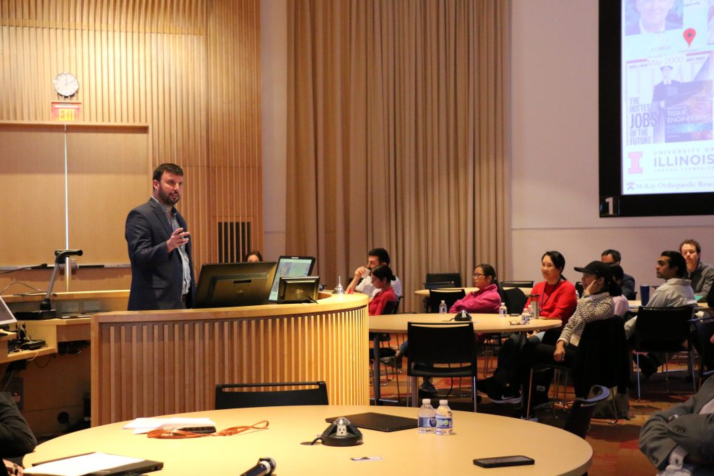 man gives presentation