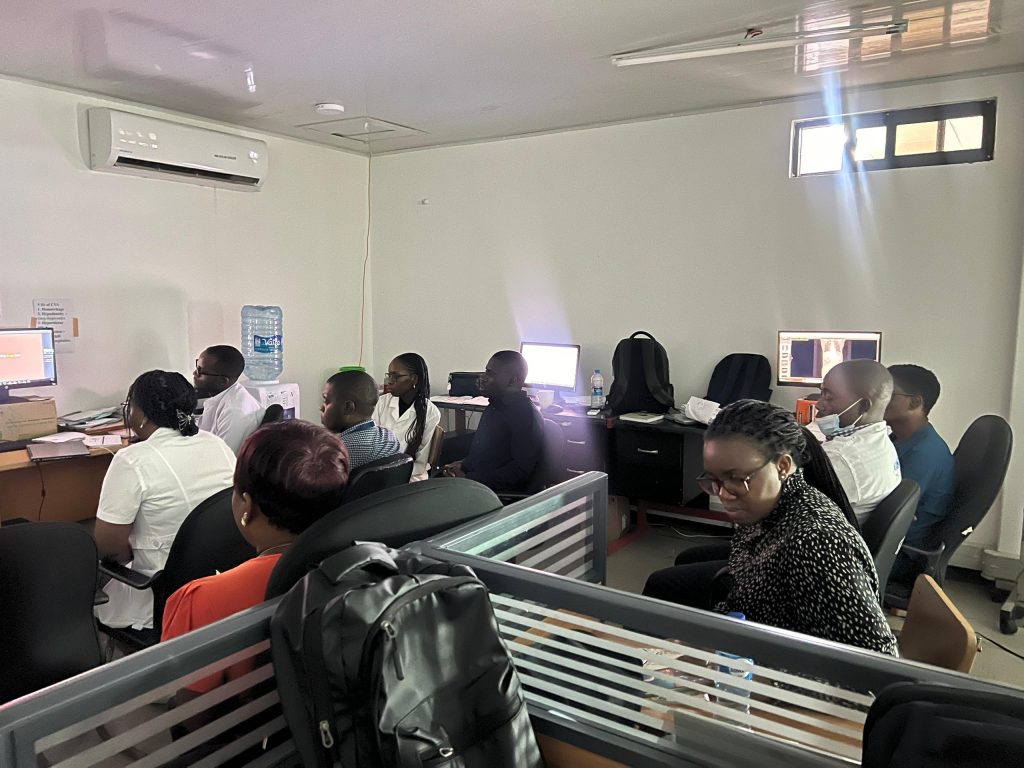 Radiology residents learning in the classroom at UTH in Zambia.