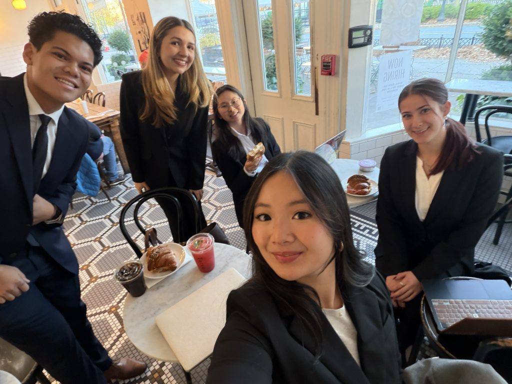 The team grabbed breakfast and a selfie before the BU Questrom 50K Sustainability Case Competition.