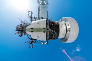 Test stand photographs of an airplane engine.