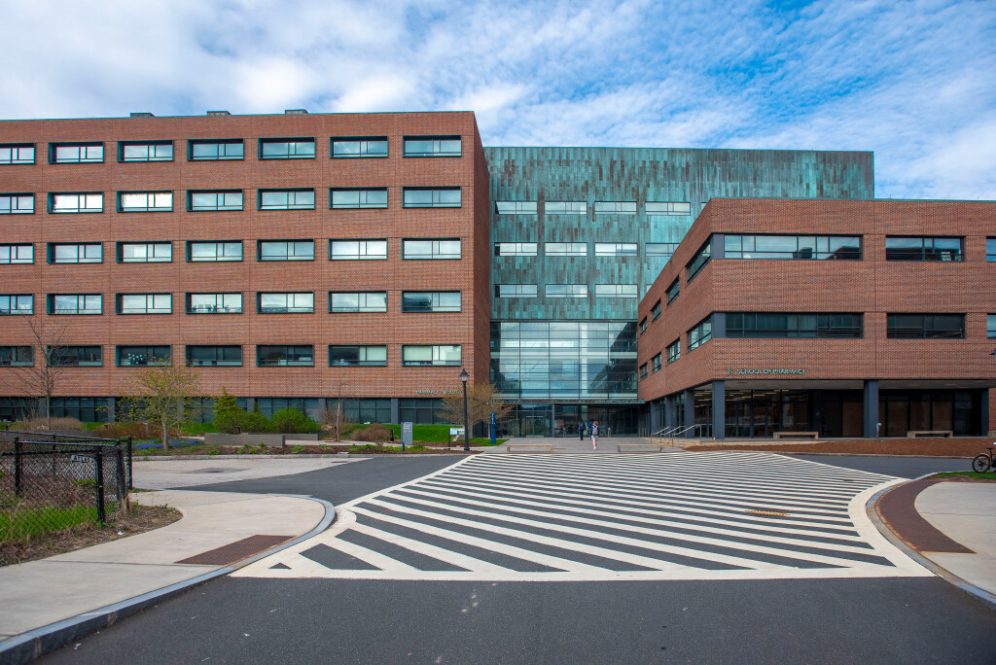 School of Pharmacy Building on April 19, 2024. (Sean Flynn/UConn Photo)