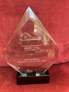 Photo of Joy Elwell's Florence Nightingale Advocacy Award