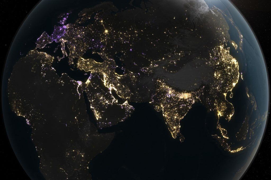 Earth lit up at night
