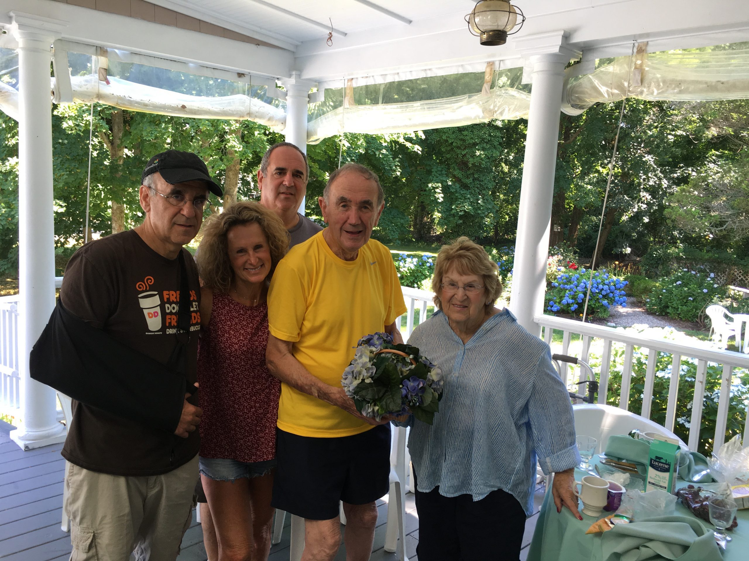Harold and Doris with their three children at Harold's 90th birthday party in 2016