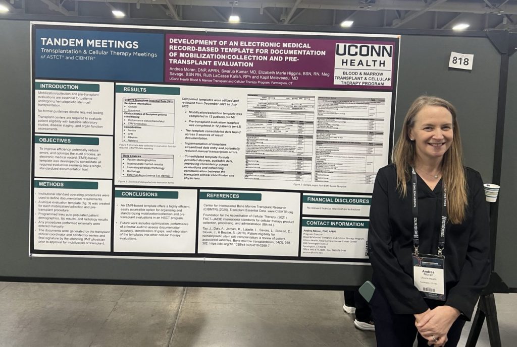 at poster is Andrea Moran, APRN, BMT program, UConn Health.