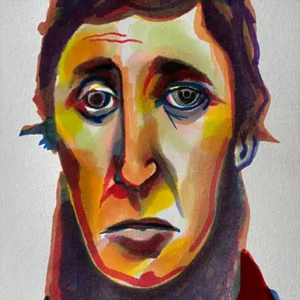 A colorful portrait painting of Henry David Thoreau