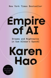 The cover of the book "Empire of AI" by Karen Hao.