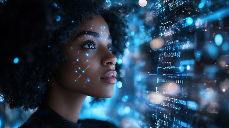 Woman of color with AI technology