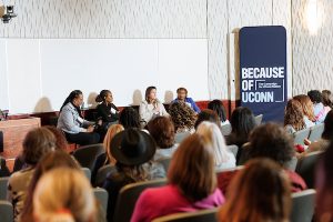 Panel discussion The Because of UConn Conversation Series: Shredding the Silence on Menopause (Photo by UConn Foundation/Desiray Green).