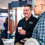 Christopher Joseph from Prides Corner chats with Professor Mark Brand at the UConn CAHNR/Prides Corner Student Success Event