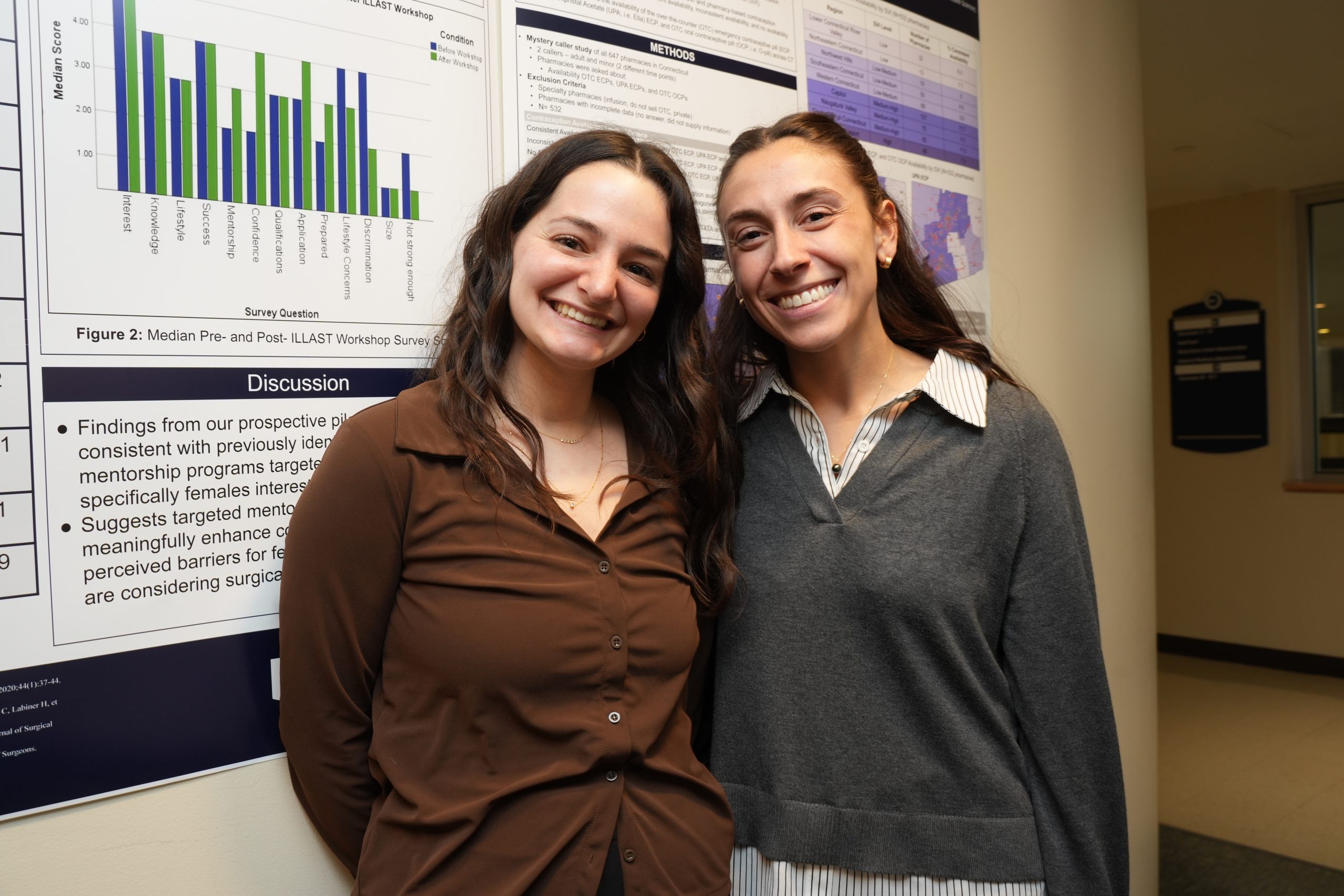 On the right is winner of the Health Disparities poster category Marina DiPiazza, medical student in UConn’s Class of 2028.