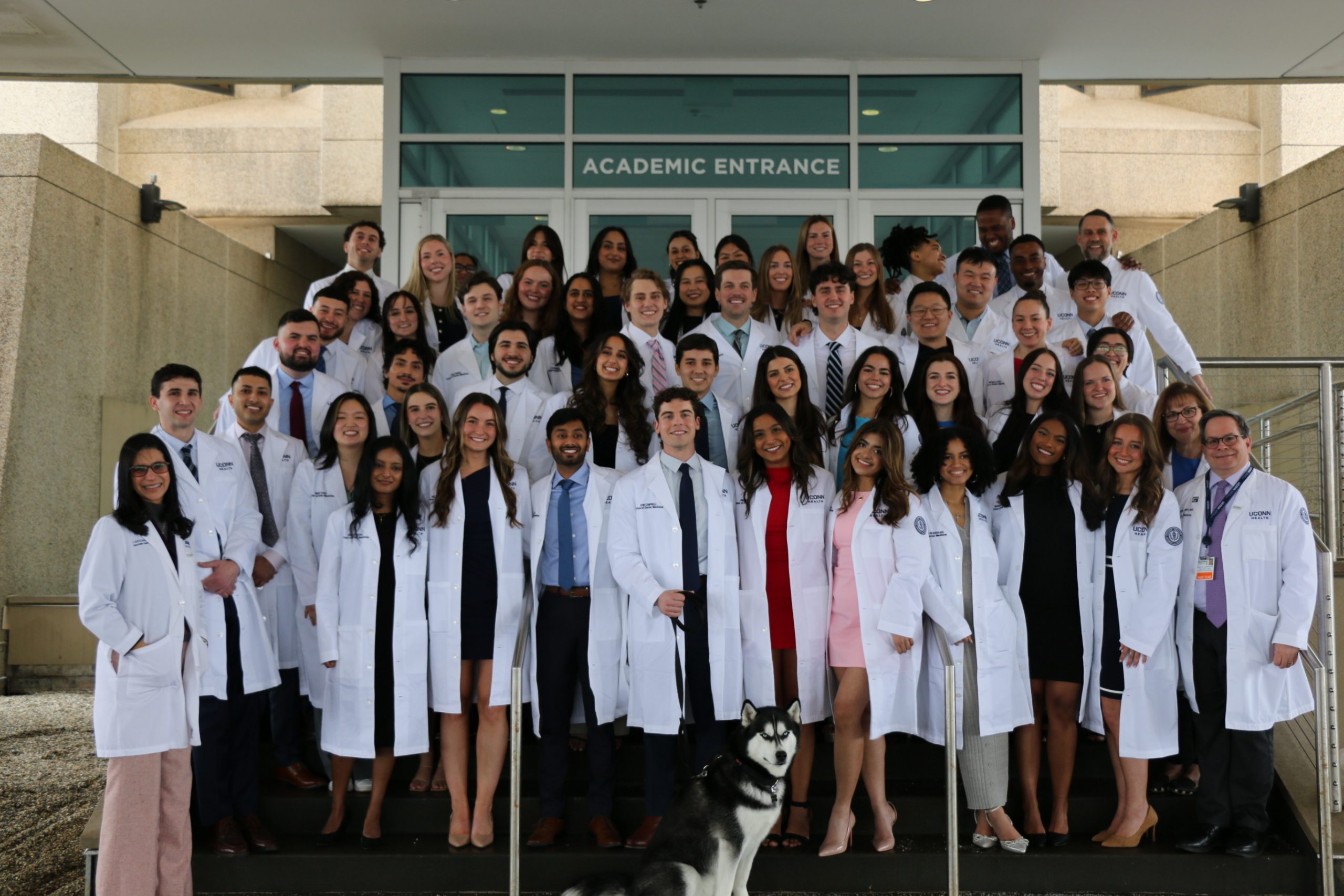 group of students in white coats