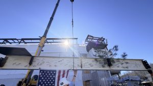 The signed beam at the beam topping off ceremony.