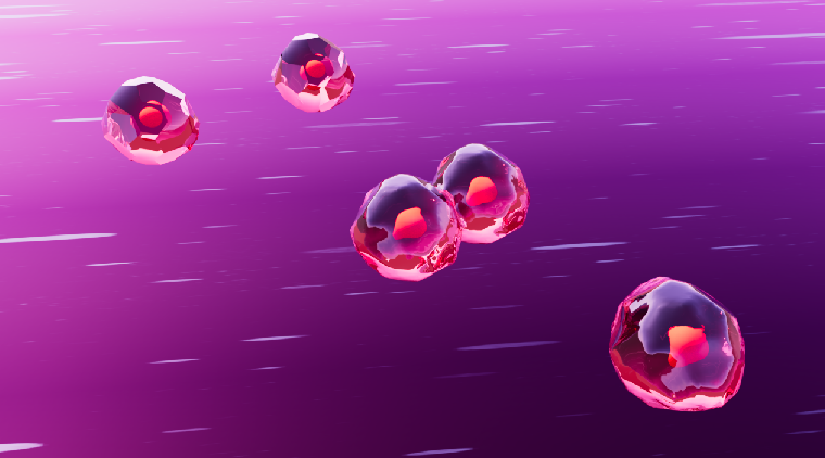 Digitally rendered cells against a purple backdrop
