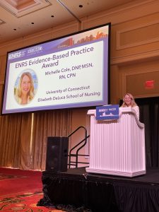 Michelle Cole receiving the Evidence-Based Practice Award at the Eastern Nursing Research Society Conference. 