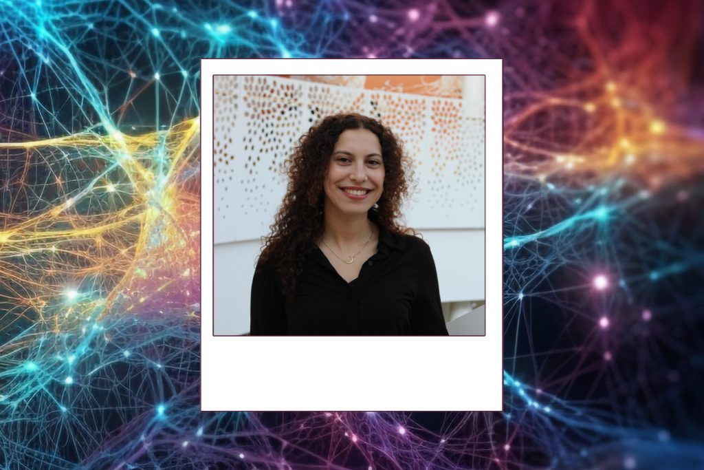 Malak Nechnach headshot against a colorful geometric background