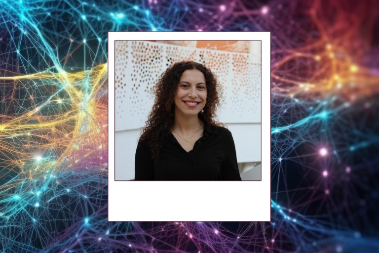 Malak Nechnach headshot against a colorful geometric background