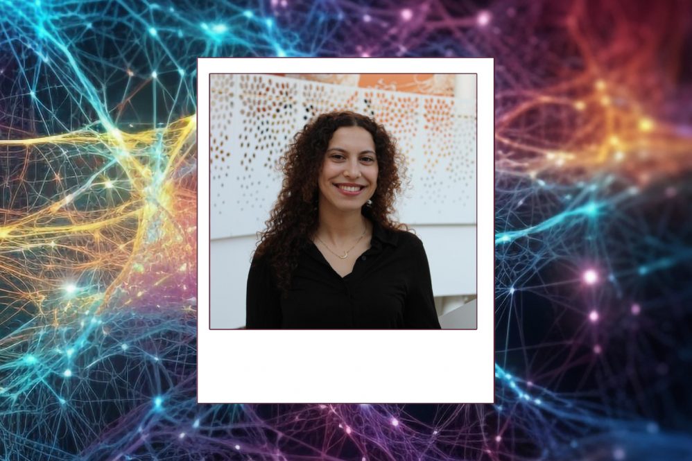 Malak Nechnach headshot against a colorful geometric background