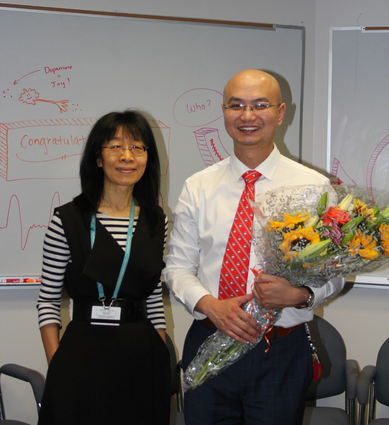 Post-doc Dr. Pengyu Zong with mentor Dr. Lixia Yue at UConn School of Medicine.