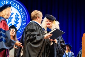 President Radenka Maric awards an honorary degree to Elisabeth DeLuca