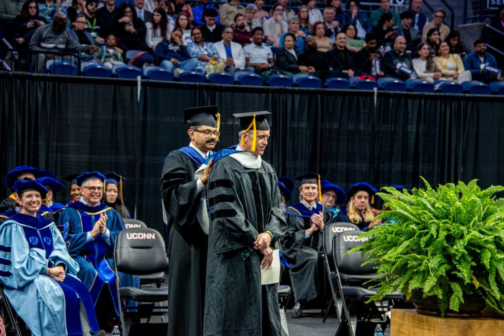 Dean Kumar Venkitanarayanan bestows an honorary doctorate to Kevin Burns