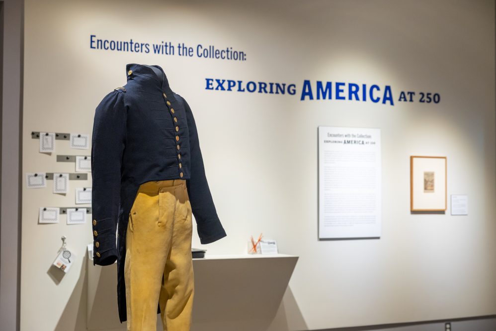 A military uniform from the War of 1812 sits on display