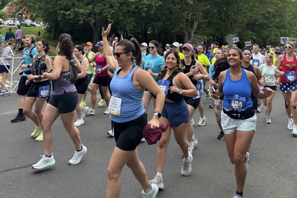 wide shot of marathon runners
