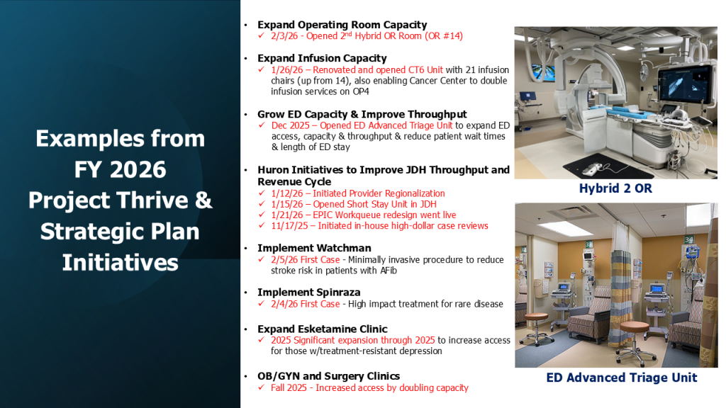 slide showing examples from 2026 Project Thrive and strategic plan initiatives