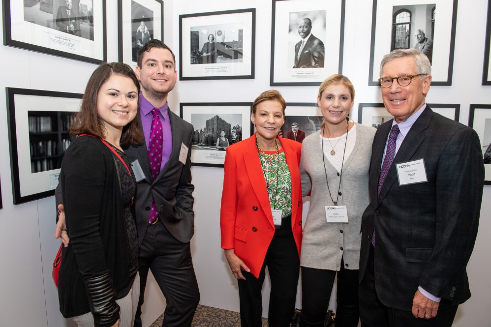 The Chase-Bear-Dyer family at a School of Law event. From left to right: Julia Chase, Landon Chase, Cheryl A. Chase ’78 JD, Dara Chase Dyer ’10 JD, and the Honorable Stuart Bear.