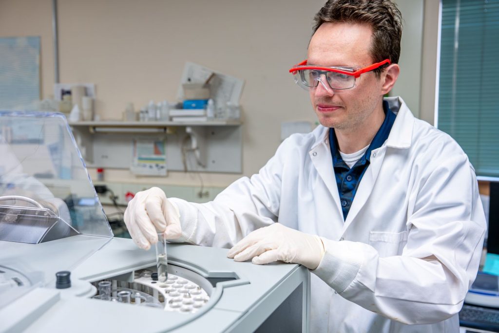 Patrick McIntosh in UConn Soil Nutrient Analysis Lab
