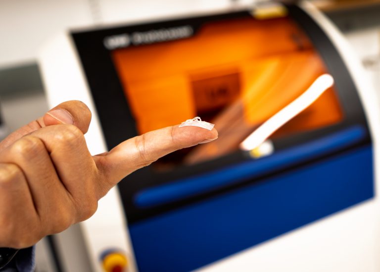 An implantable probe on a fingertip.
