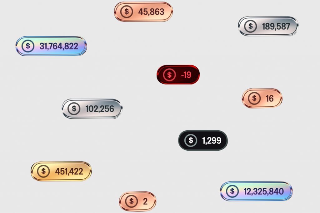 miscellaneous dollar amounts in small game-like tokens
