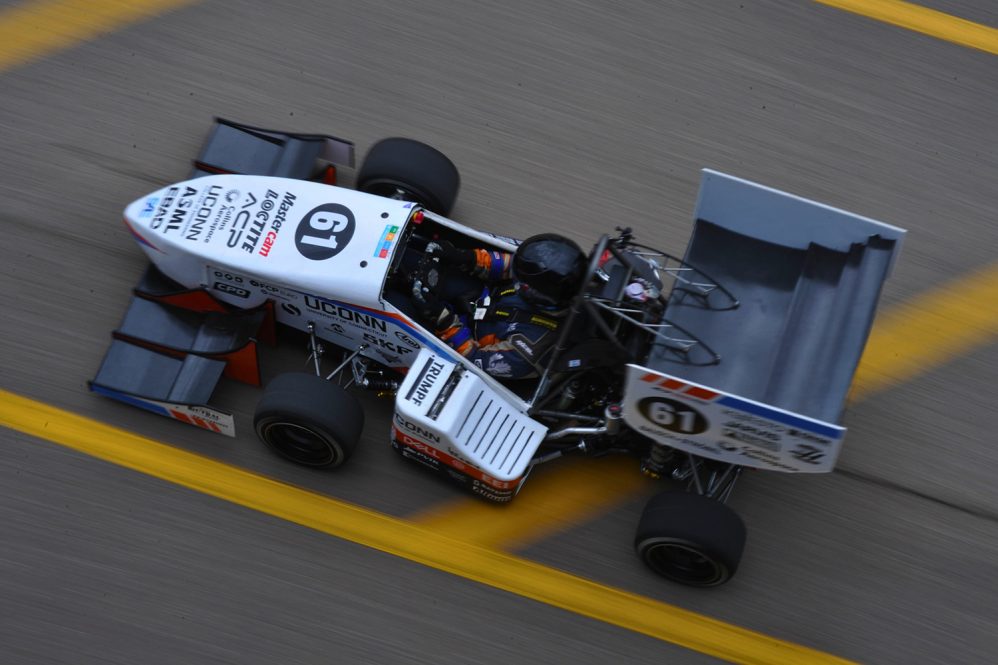 An overhead shot of a racecar.