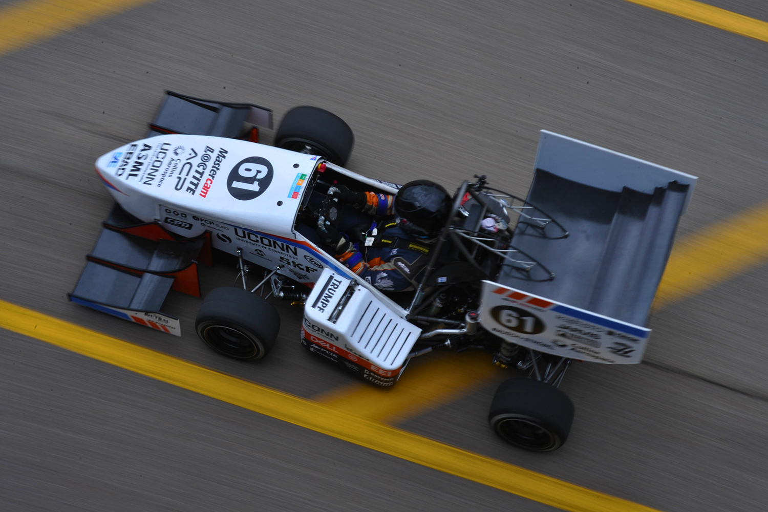 An overhead shot of a racecar.