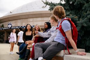 Images of Students in various places around campus during fal