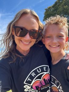 woman and boy smiling